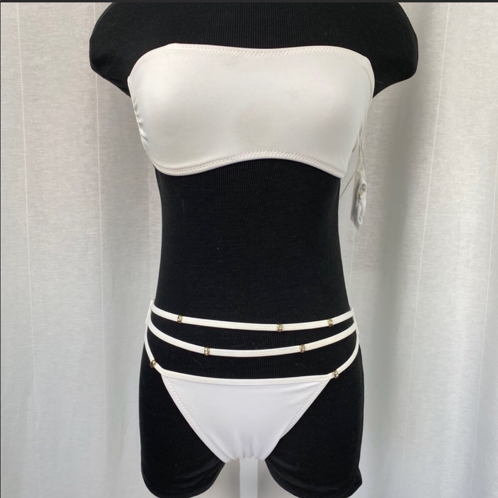 JLO Bandeau Bikini Strappy Gold Beaded